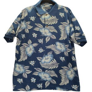 Island Tropics Mens Polo Multi-Color Size Large 100% Cotton Floral Pullover